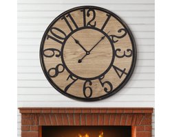 Maxstar Wandklok met Stille Beweging - Rustieke Metalen en Houten Klok met Arabische Cijfers