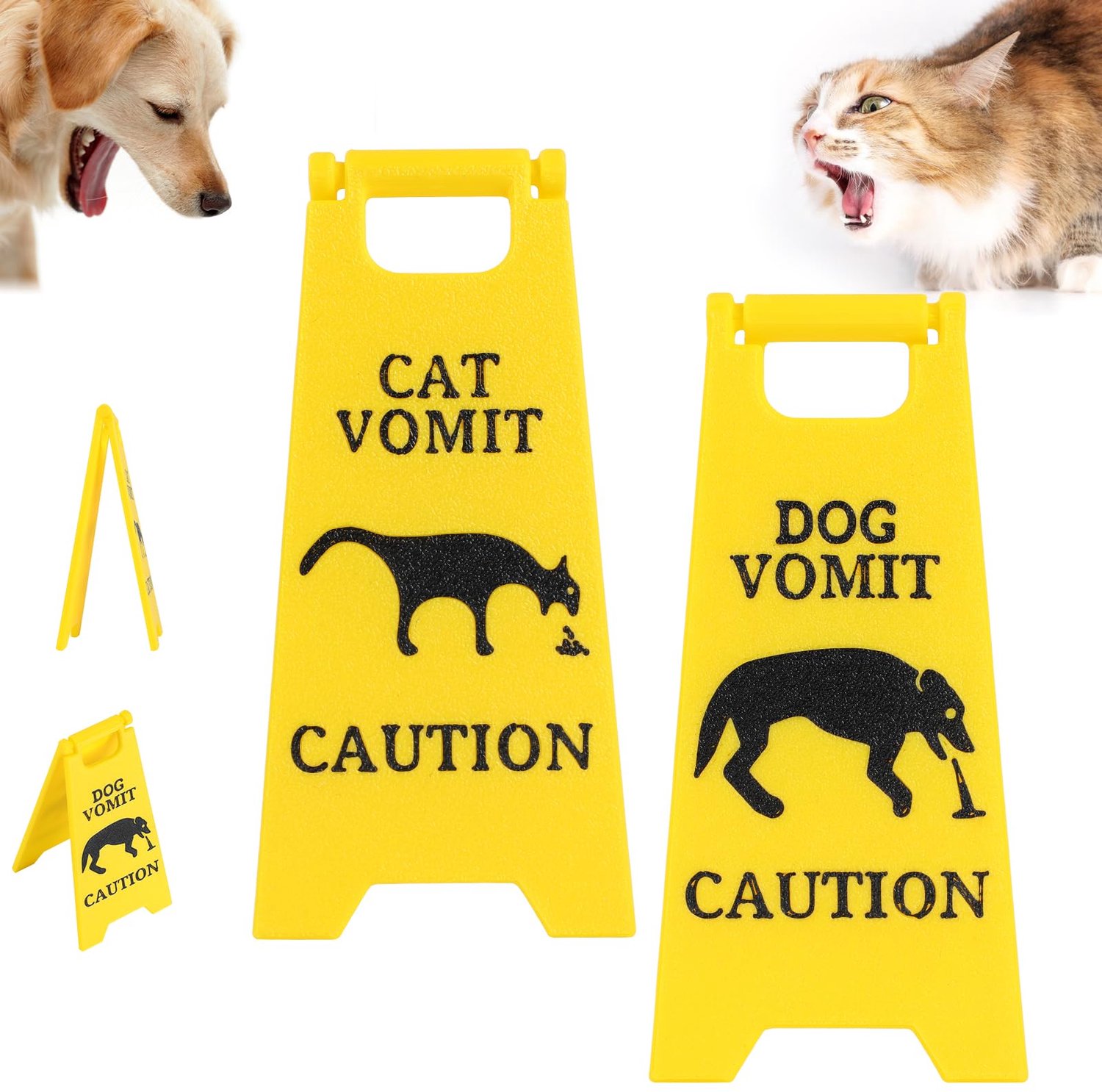 Kat en Hond Waarschuwingsbord - 2 Stuks Geel