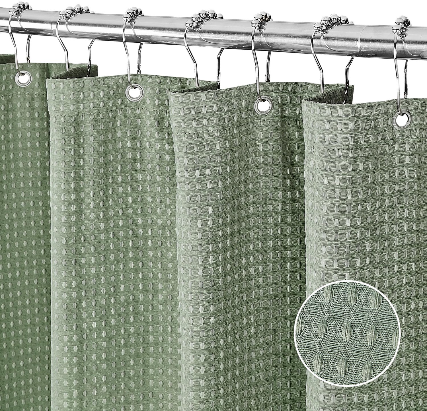 Wafer Textiel Douchegordijn met Magneten en Ringen 72x78 cm Groen