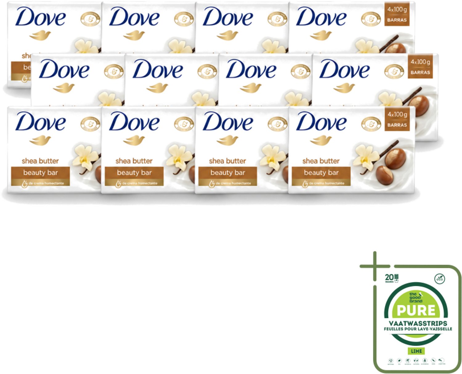 12 x Dove – Zeep – Sheabutter – 4 x 100 g - Grootverpakking - Vaatwasstrips - Zeep Sheabutter - Huid Verzorging - Zachte Huid - Droge Huid - Mild Reinigen