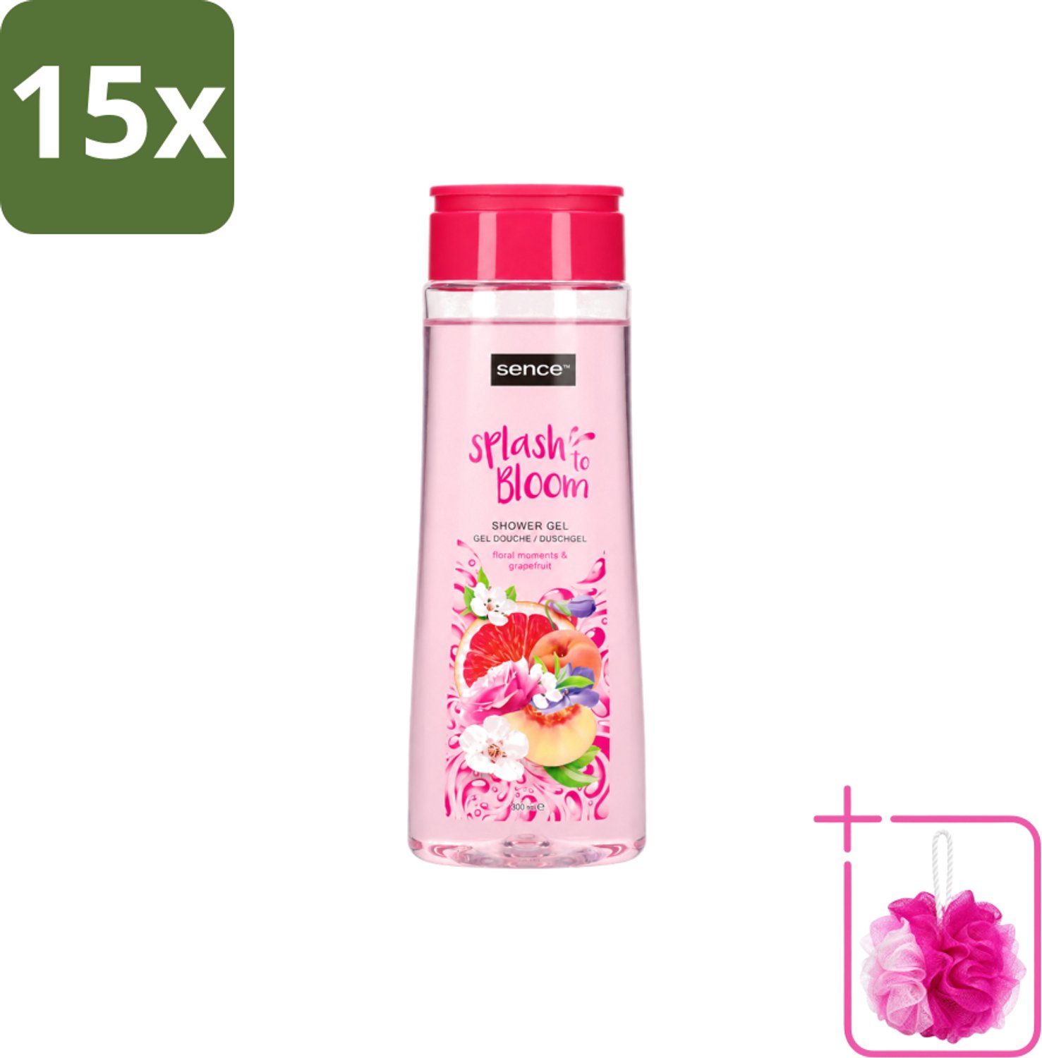 15 x Sence - Floral Moments & Grapefruit - Douchegel - Fris & Fruitig - 300 ml - Bulkverpakking - Douchegel - Douchemop - Fris