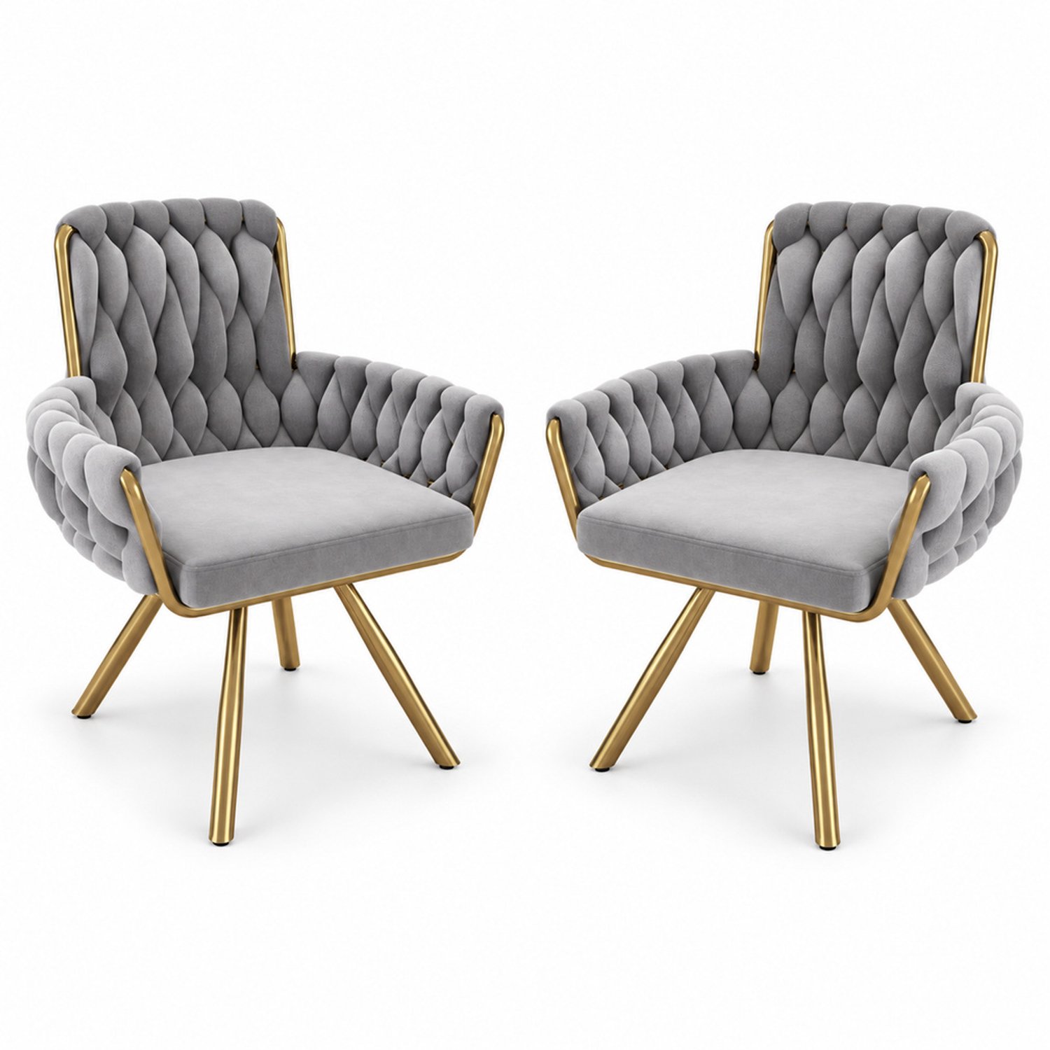 LONG DRAGON - Velvet eetkamerstoelen - Set van 2 - 360 graden draaibaar - Vier metalen poten - Voor woonkamer en slaapkamer - Grijs