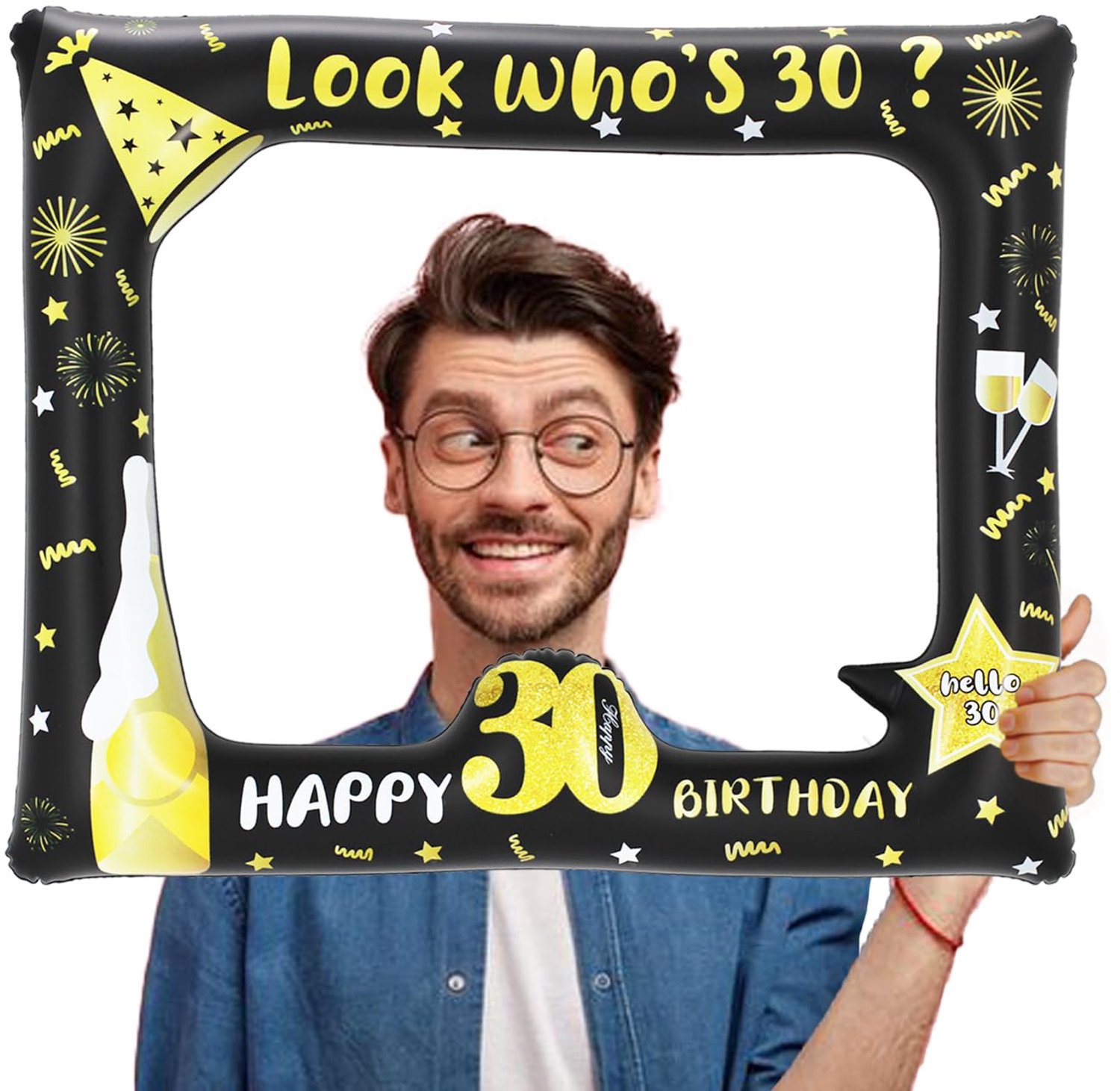 Opblaasbaar Fotohokje voor 30ste Verjaardag met Zwart Gouden Ontwerp