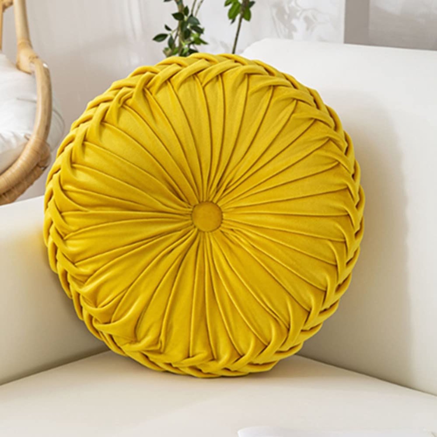 Ronde Fluwelen Sofa Kussen - Geplooid Pompoen Kussen voor Thuis Decoratie