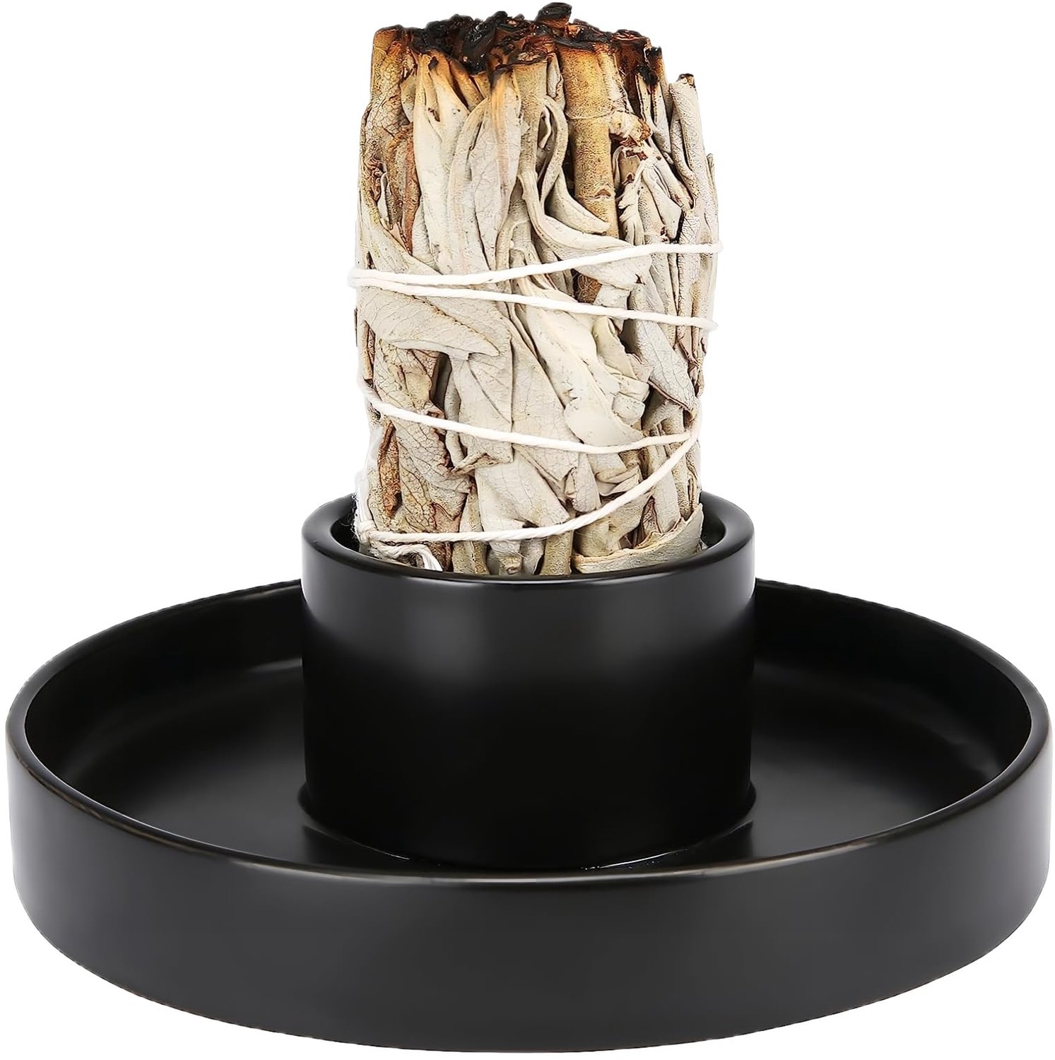 Zwarte Ceramische Wierookhouder voor Sage en Palo Santo