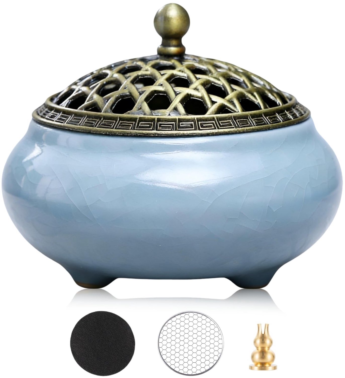 Vintage Keramische Wierookbrander - Rond Blauw