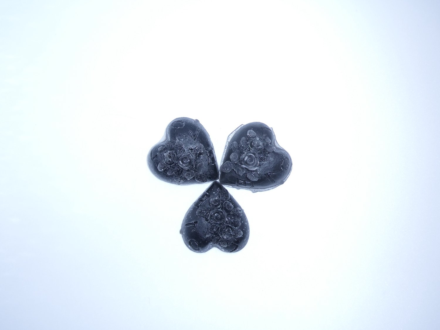 Wax Melts Hartje met roosjes 3 stuks Zwart, Zwarte Orchidee geur