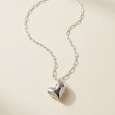 Lundholm Deni Ketting Dames Zilverkleurig - Lange Ketting met Chunky Hart Hanger - Premium Stainless Steel Jewellery - 85 cm + 7 cm Verlengketting - Waterproof & Hypoallergeen - Cadeau voor Haar - my Scandinavisch Design