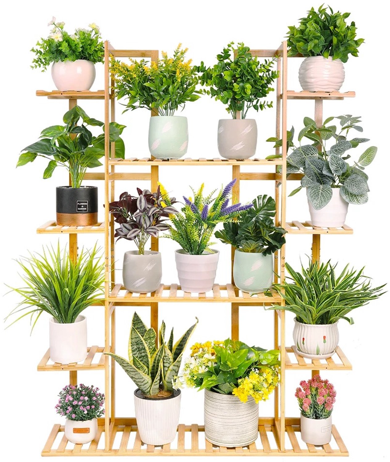 Nyoz bamboe plantenstandaard - Plantenrek - Opbergrek - 9 niveaus - 122 cm hoog - Natuurlijk bamboehout - Voor kamerplanten