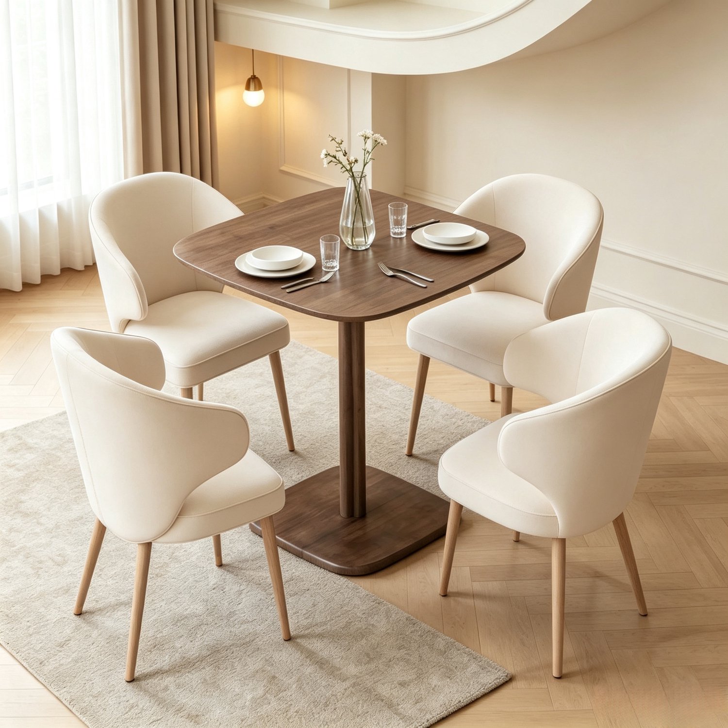 OKWISH Eettafel - Vierkant voor 4 Personen - Gelakt Blad met Afgeronde Hoeken - Eetkamer en Keuken - Hout Bruin - 70 x 70 x 75 cm