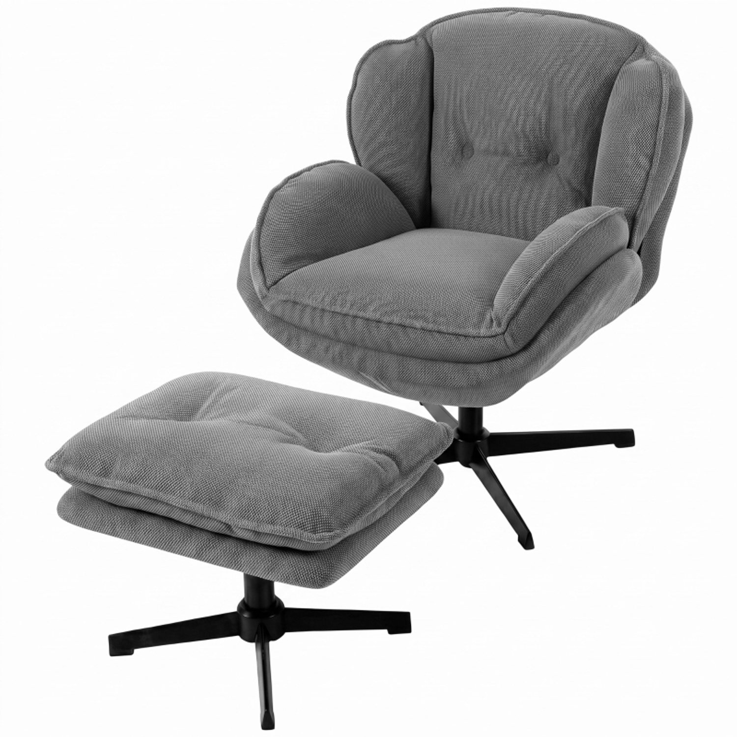REDOM Draaibare fauteuil met verstelbare voetenbank - Chenille bekleding - Grijs