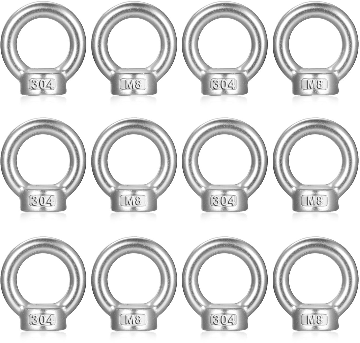 12 Stuks M8 RVS Ringmoeren en Oogschroeven
