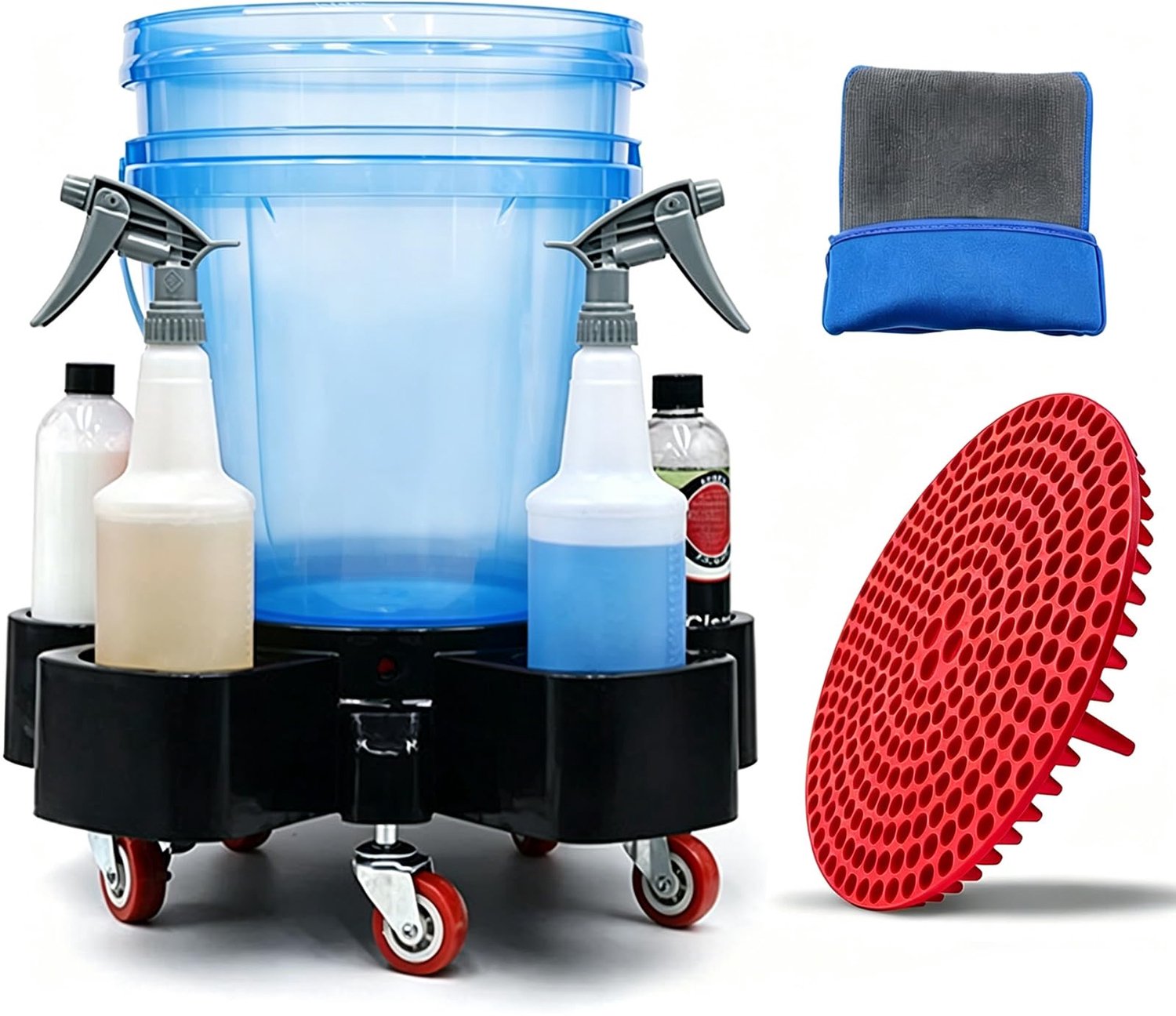 Emmerwagen Heavy-Duty - Vijf Zwenkwielen 360° - Vuilzeef - Washandschoen - Autowas Accessoires - Professioneel Detailingstation - Waswagen