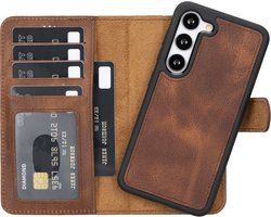 Lykke Samsung Galaxy S23 Hoesje - Echt Leren Wallet Case - MagSafe Compatibel - RFID Bescherming - Pasjeshouder - Uitneembare Backcover- Bruin