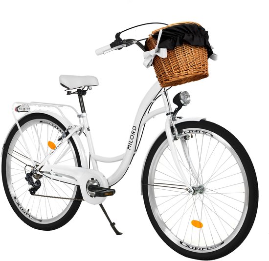 Milord damesfiets met rieten mand - stadsfiets 28 inch, 7 versnellingen, wit frame — afbeelding 2