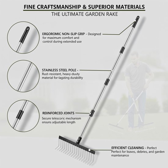 Verstelbare Tuinhark met Steel - 21 Tanden - 40 cm Breed - 160 cm Lengte — afbeelding 2