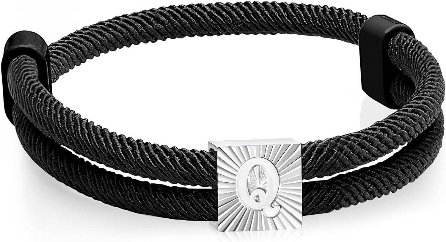 Zeiltouwarmband heren - verstelbaar zwart nylon - met letters A-Z - cadeau voor mannen en jongens - ServiceTopper