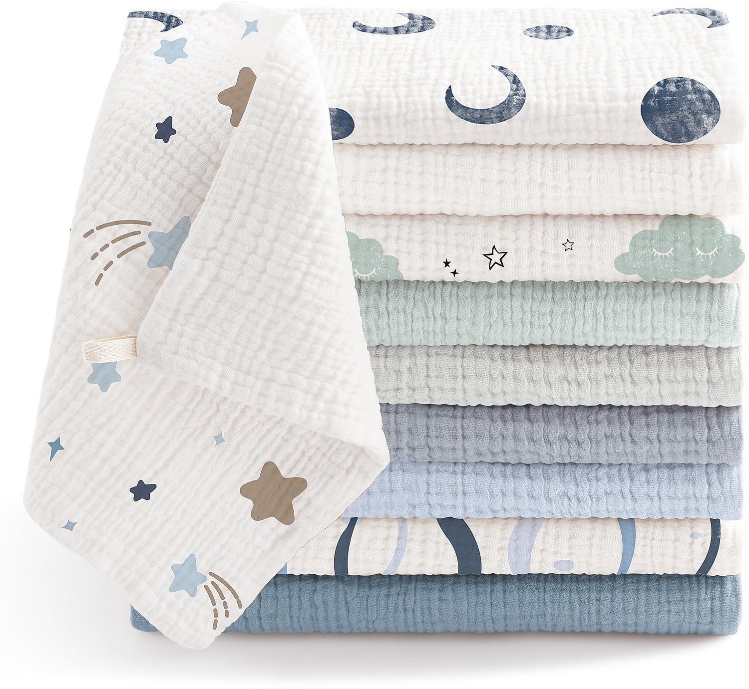 Set van 10 Muslin Baby Washcloths - 100% Katoen, Ademend en Absorberend