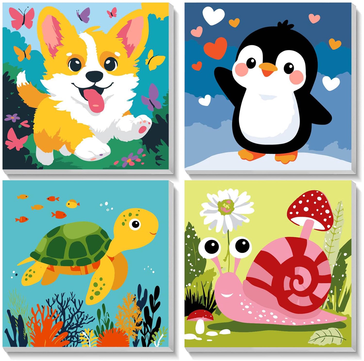 Schilderen op Nummer Set - Dieren met Frame - 20x20cm