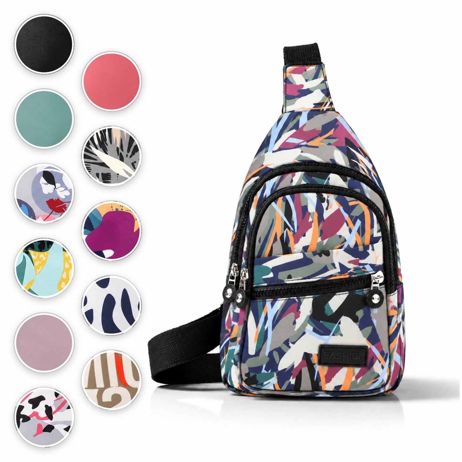 ÉLEVÉA® Crossbody Tas Dames - Schoudertas Dames - Anti Diefstal - Waterdicht en Compact - Handtas / Sling Bag - Crossbodytas Dames / Heren - Nektasje - Painted Reed Penseelprint - Crossover - Rugzak - Chestbag - Borsttas