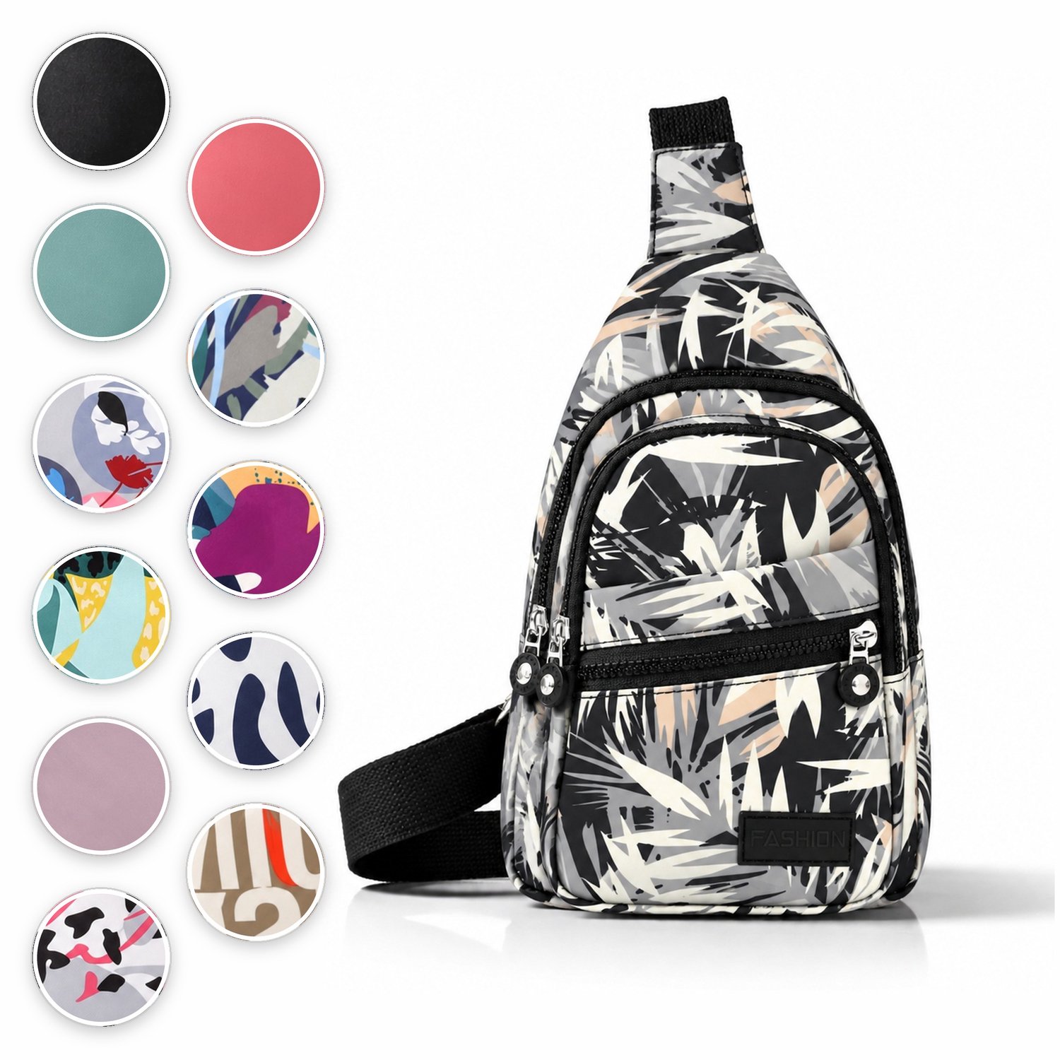 ÉLEVÉA® Crossbody Tas Dames - Schoudertas Dames - Anti Diefstal - Waterdicht en Compact - Handtas / Sling Bag - Crossbodytas Dames / Heren - Nektasje - Monochrome Palm Zwart-Wit - Crossover - Rugzak - Chestbag - Borsttas