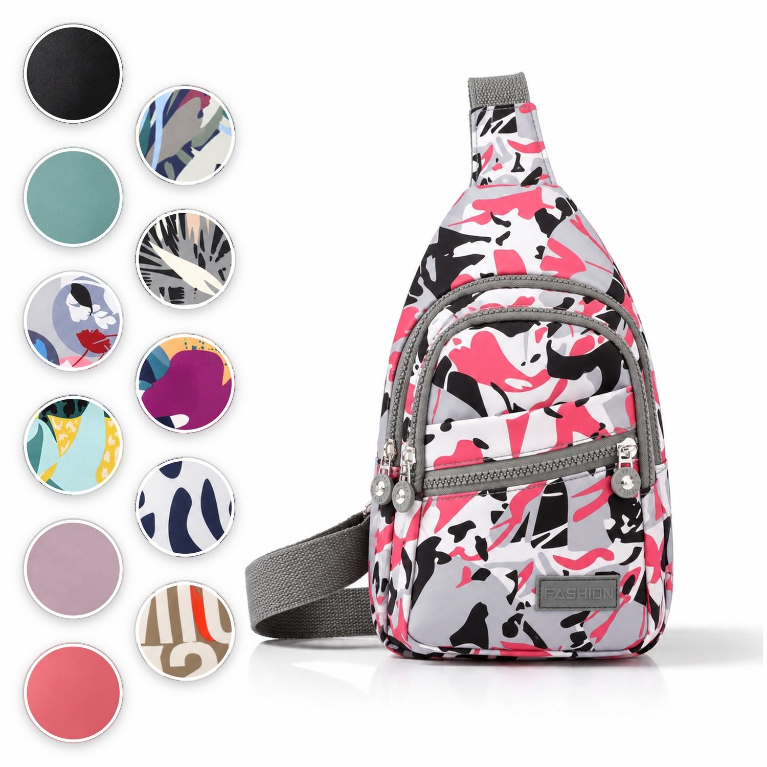 ÉLEVÉA® Crossbody Tas Dames - Schoudertas Dames - Anti Diefstal - Waterdicht en Compact - Handtas / Sling Bag - Crossbodytas Dames / Heren - Nektasje - Rose Camo Roze Camouflage - Crossover - Rugzak - Chestbag - Borsttas