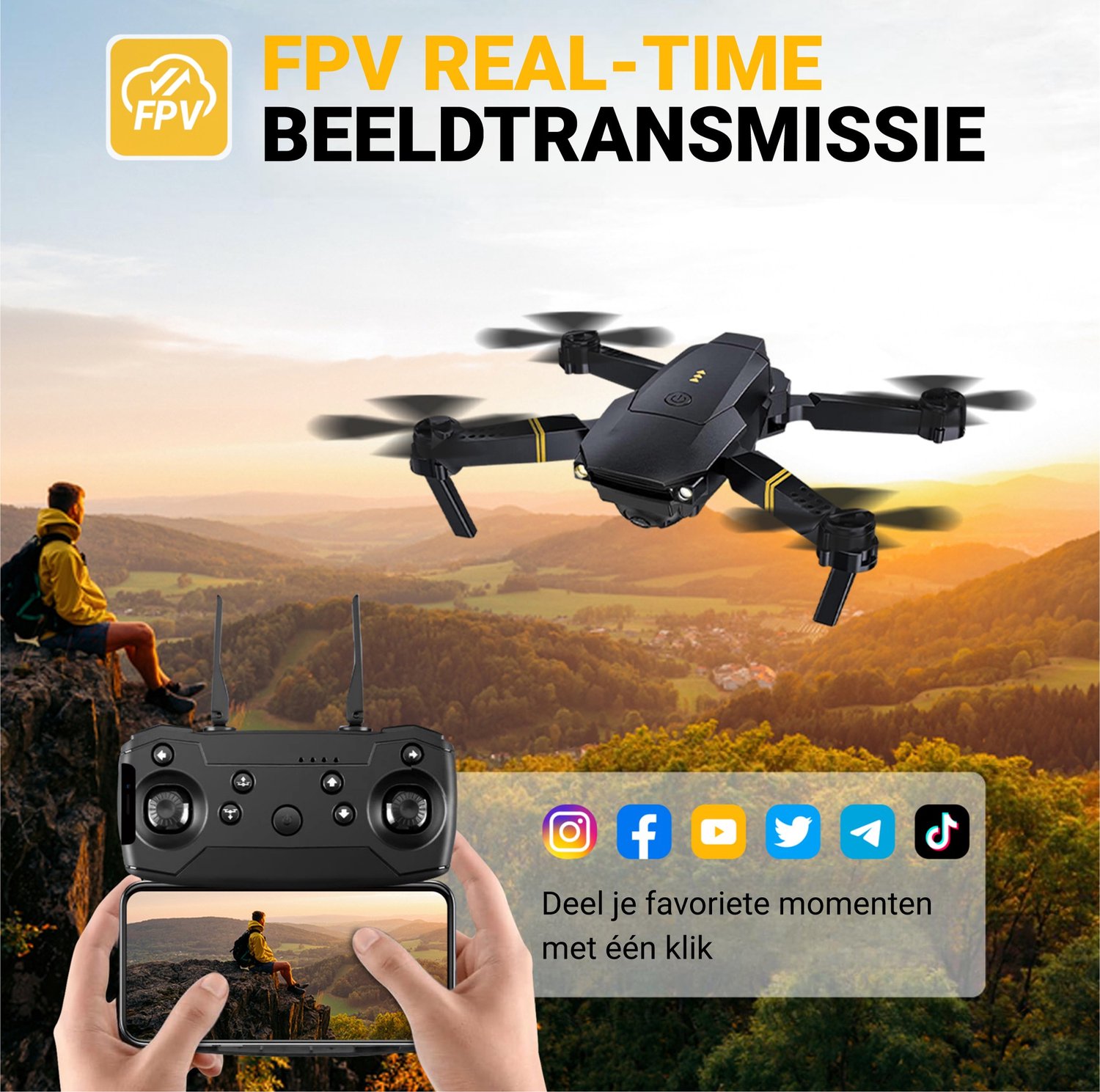 HAWX E58 Drone - Drone met 4K Camera - Mini drone - Voor Kinderen/Volwassenen - Drones - Tot 90 Minuten Vliegen - Incl. 3 Batterijen, Opbergtas, Landing Pad thumbnail 2