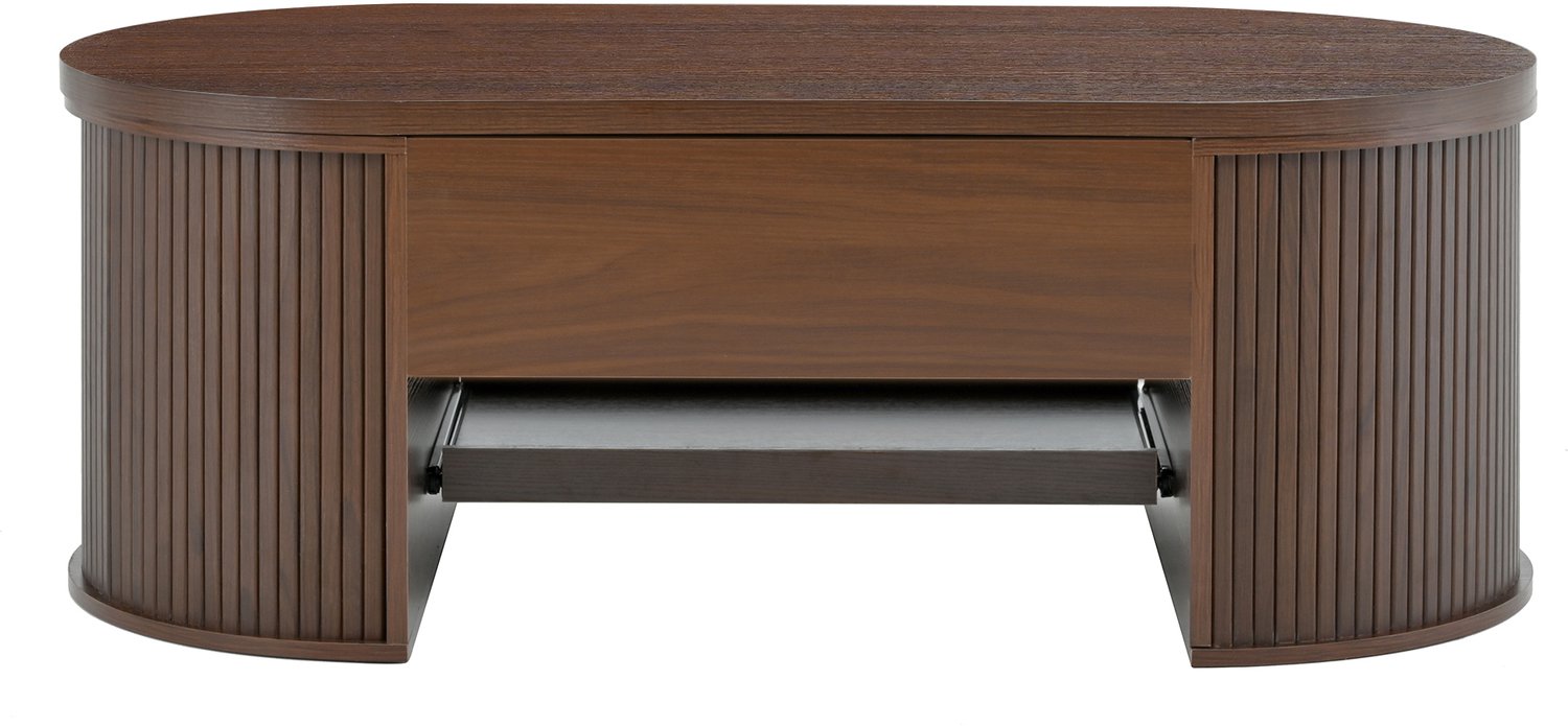 SONNENH Ovale lift-up salontafel met geribde zijkanten en uitschuifplateau - 110 cm - Walnootlook