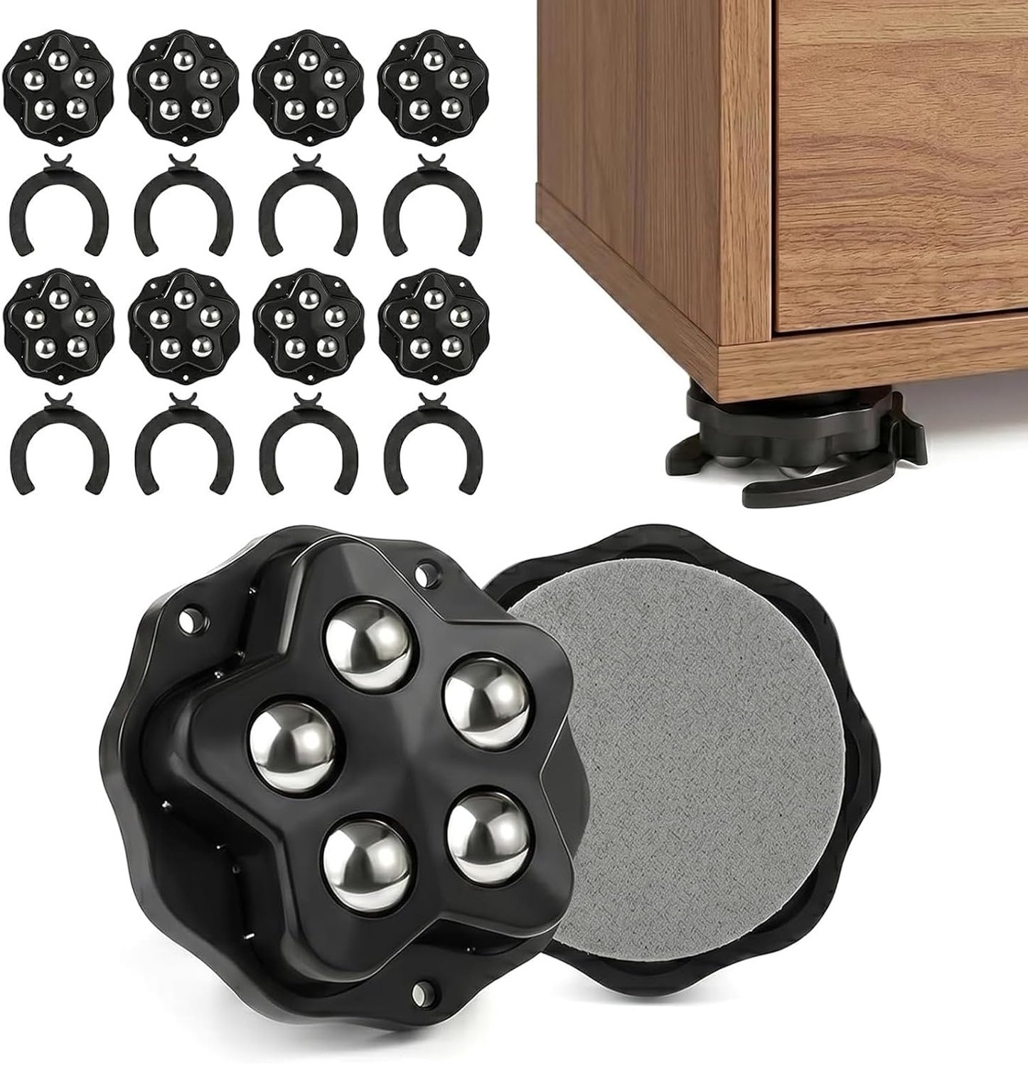 8 stuks zelfklevende kogelwielen, platte meubelwielen, universeel, 360° zwenkwielen, zware belasting, met 5 stalen - ShopVlot