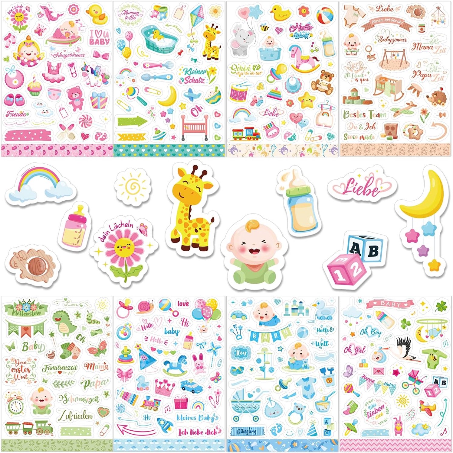 SnelShoppen - 235 Stuks Baby Stickers Set - Fotoalbum, Gastenboek, Babyshower, Scrapbooking Stickers voor Jongens en Meisjes - Creatief Knutselen voor