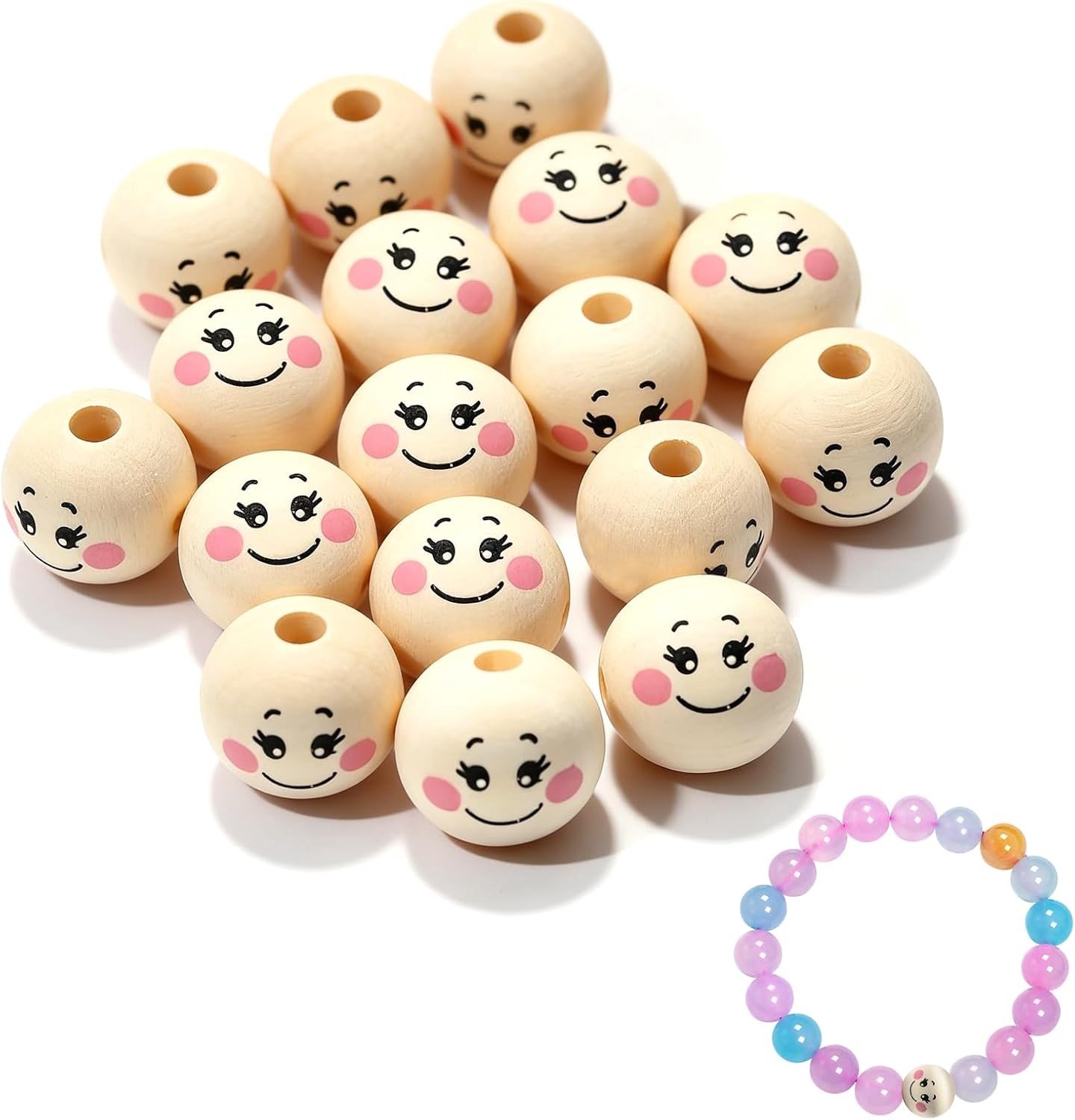 17-delige Set Houten Ballen met Gat (5mm) en Natuurlijke Houten Bekers voor Creatieve DIY Sieraden en Ambachten