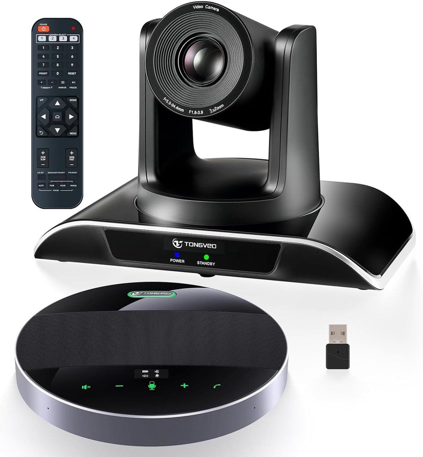 SnelShoppen - All-in-1 Conferentie Camera en Bluetooth Microfoon, 1080p 60fps, 3x Optische Zoom, USB 3.0 HDMI PTZ Camera, Handsfree Systeem voor Profe