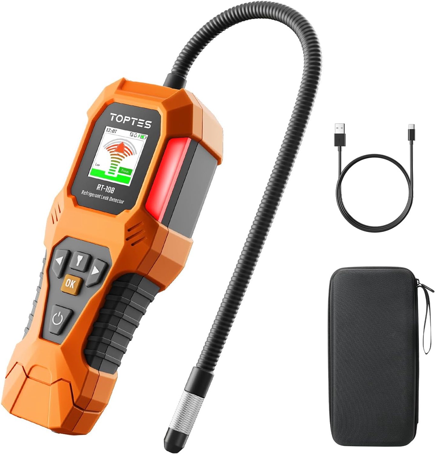 TOPTES RT-108 Refrigerant Leak Sensor, HVAC Freon Leak Detector with Halogen Ionization Sensor, 3 Sensitivity Levels - ShopVlot
