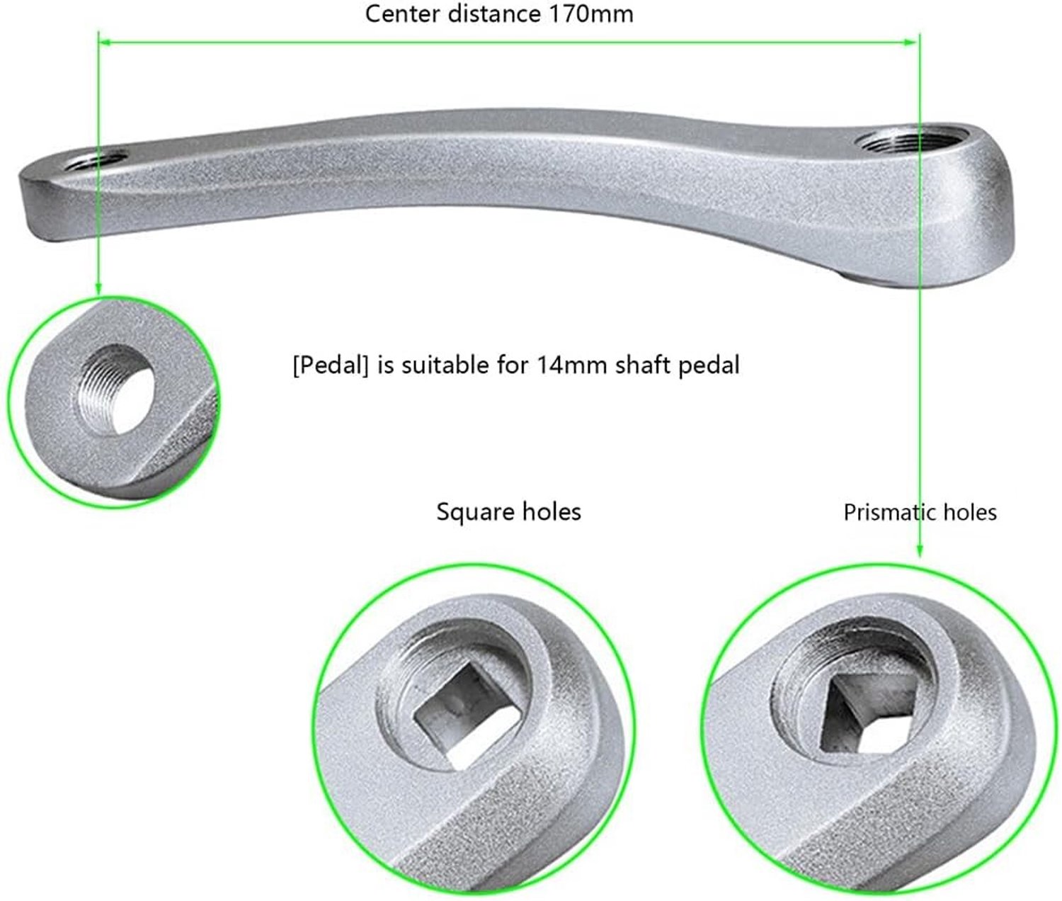 Linker Crankarm Set 170mm Aluminium voor MTB Fietsen Geschikt voor Enkelvoudige Versnellingen en Vierkante Gemodificeerde Gaten