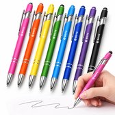 BOTC Balpennen - 2 in 1 Stylus Intrekbare Balpen met Styluspunt - 8 stuks - Metalen Stylus Pen voor Touch Screens - 1,0 mm Zwarte Inkt