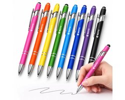 BOTC Balpennen - 2 in 1 Stylus Intrekbare Balpen met Styluspunt - 8 stuks - Metalen Stylus Pen voor Touch Screens - 1,0 mm Zwarte Inkt