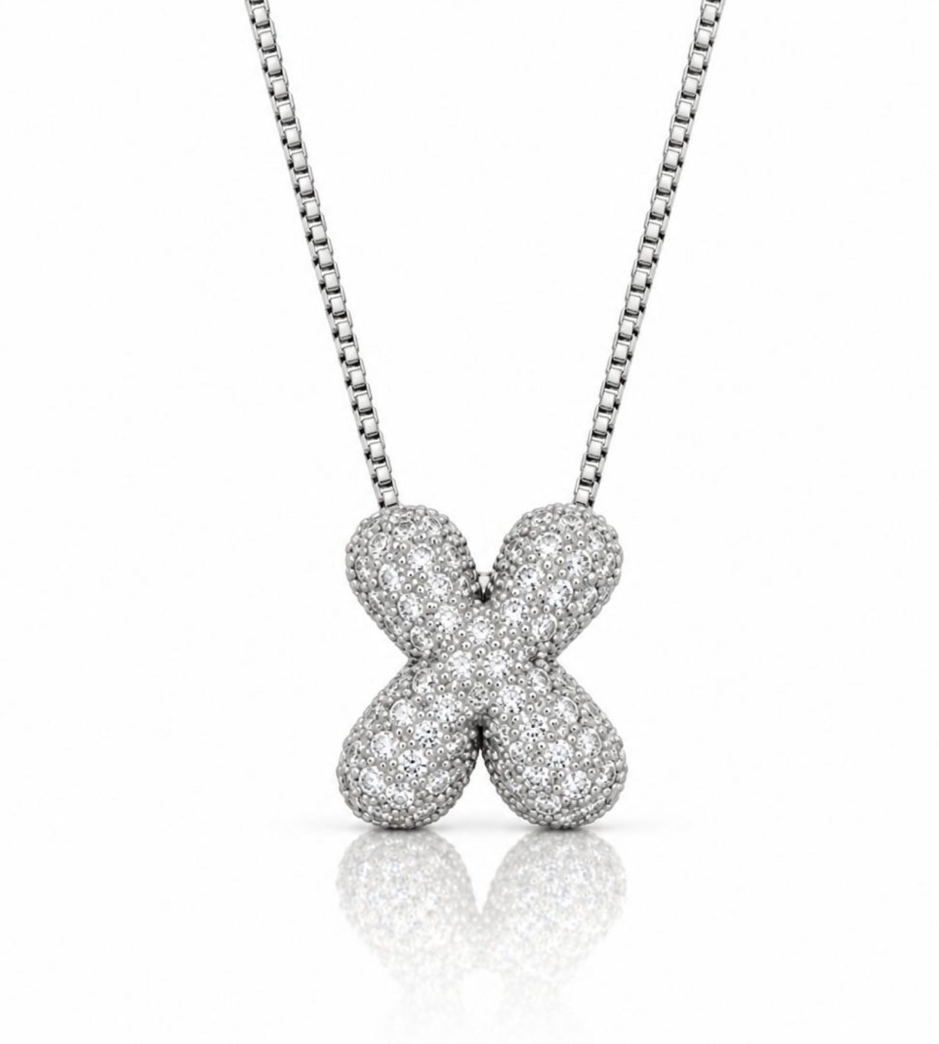 Maevi® Letter Ketting - Letter: X - Glitter Letterketting - Zirkonia Ketting - Lengte: 40 cm - Incl. Luxe Verpakking - Verzilverd - Bubbel Letter - Zilveren ketting / Zilveren letter - Hoge Kwaliteit - Luxe Ketting - Cadeau voor Moeder / Mama