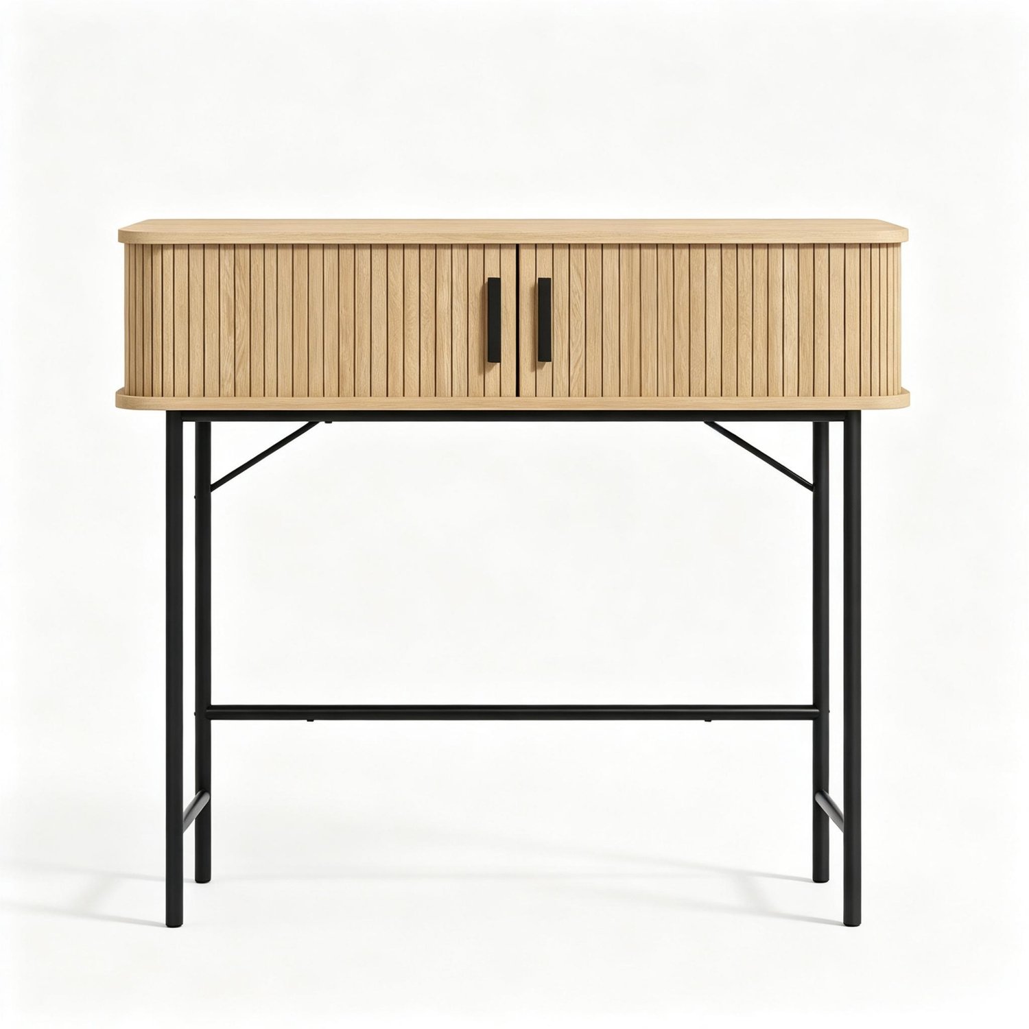 SONNENH Sidetable - Lamellen-schuifdeuren en twee vakken - 100 x 30 x 80 cm - Eikenlook/zwart