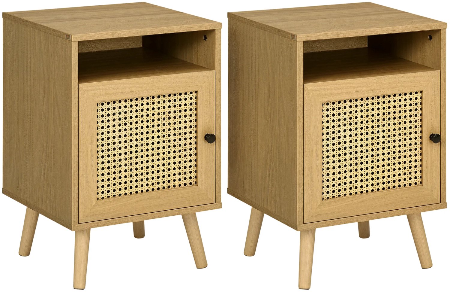 Billie & Loïs set van 2 nachtkastjes - Naturel houtlook - Rotan deuren - Praktisch - Stevige constructie - 39 x 35 x 60 cm