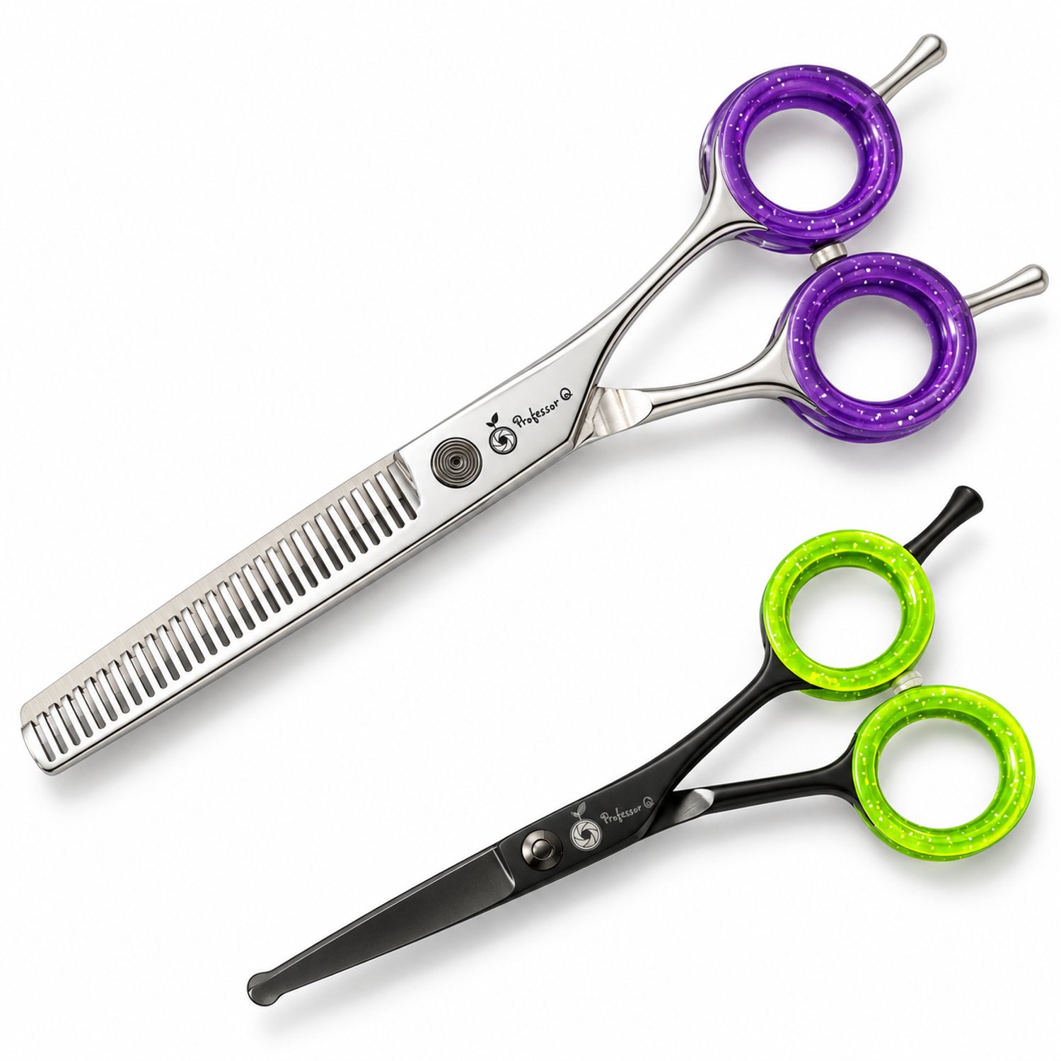 Professor Q Hondentrimset - Effileerschaar 17,5 cm Paars - Potenschaar Zwart/Groen - 2-delig