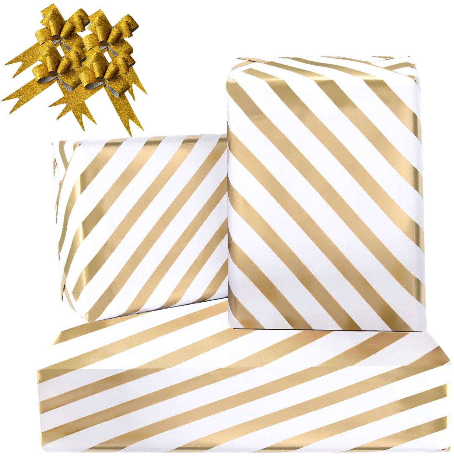 Gouden Happy Birthday inpakpapier 43% groter 85 x 60 cm, 4 vellen, 4 strikken, geschenkverpakking voor haar, meisjes - ShopVlot