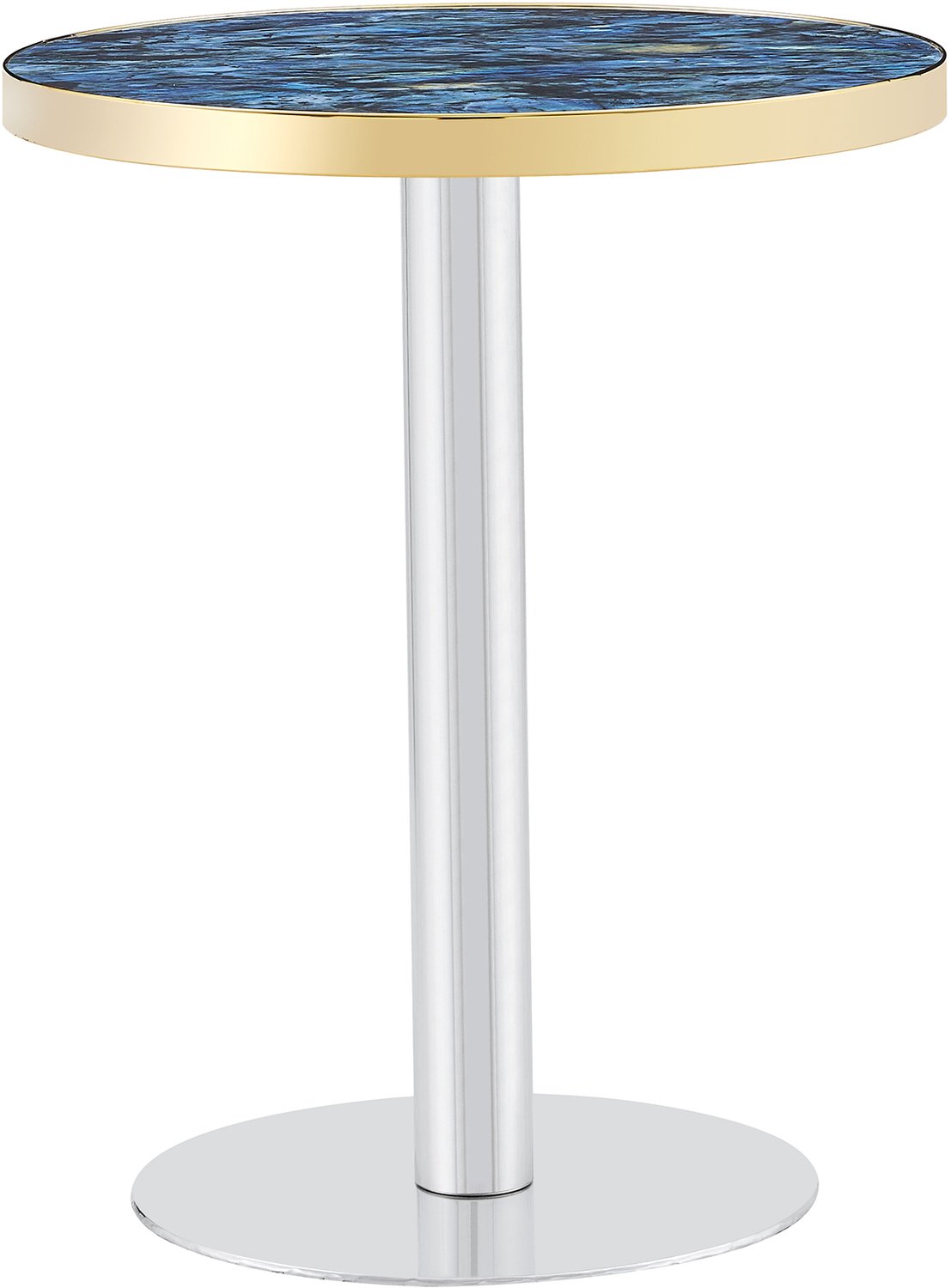 SONNENH Ronde bijzettafel met goudkleurige rand en metalen voet - Ø 60 cm - blauwe marmerlook