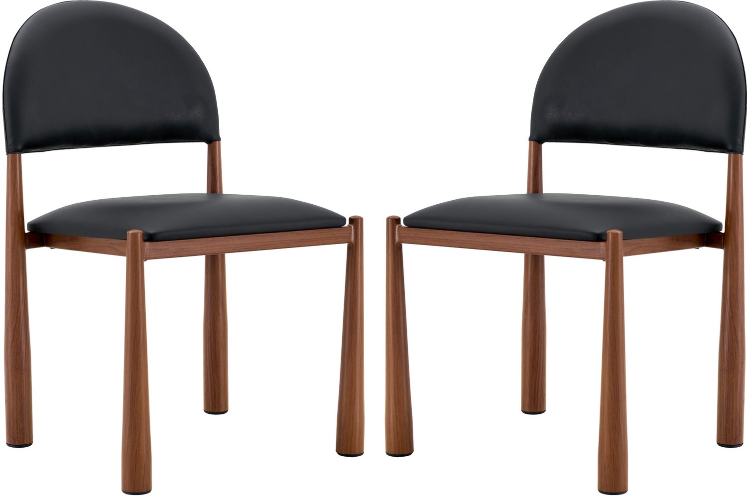SONNENH Eetkamerstoelen set van 2 met halfronde rug - PU-kunstleer - zwarte bekleding - bruine houtlook metalen poten Zwart / Bruine houtlook