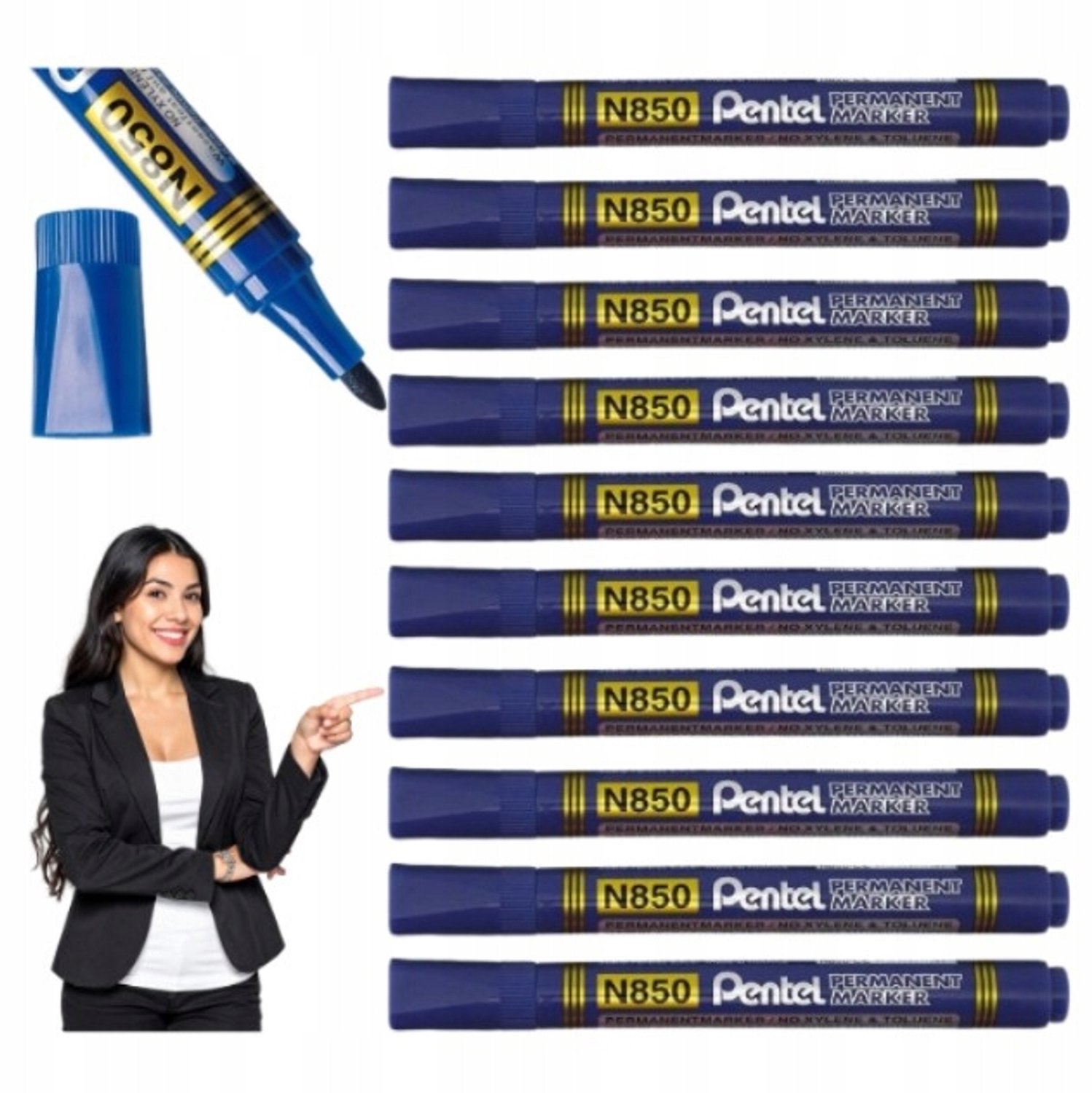 Pentel N850 Markers - 10 stuks Blauw - Permanent voor Metaal & Plastic