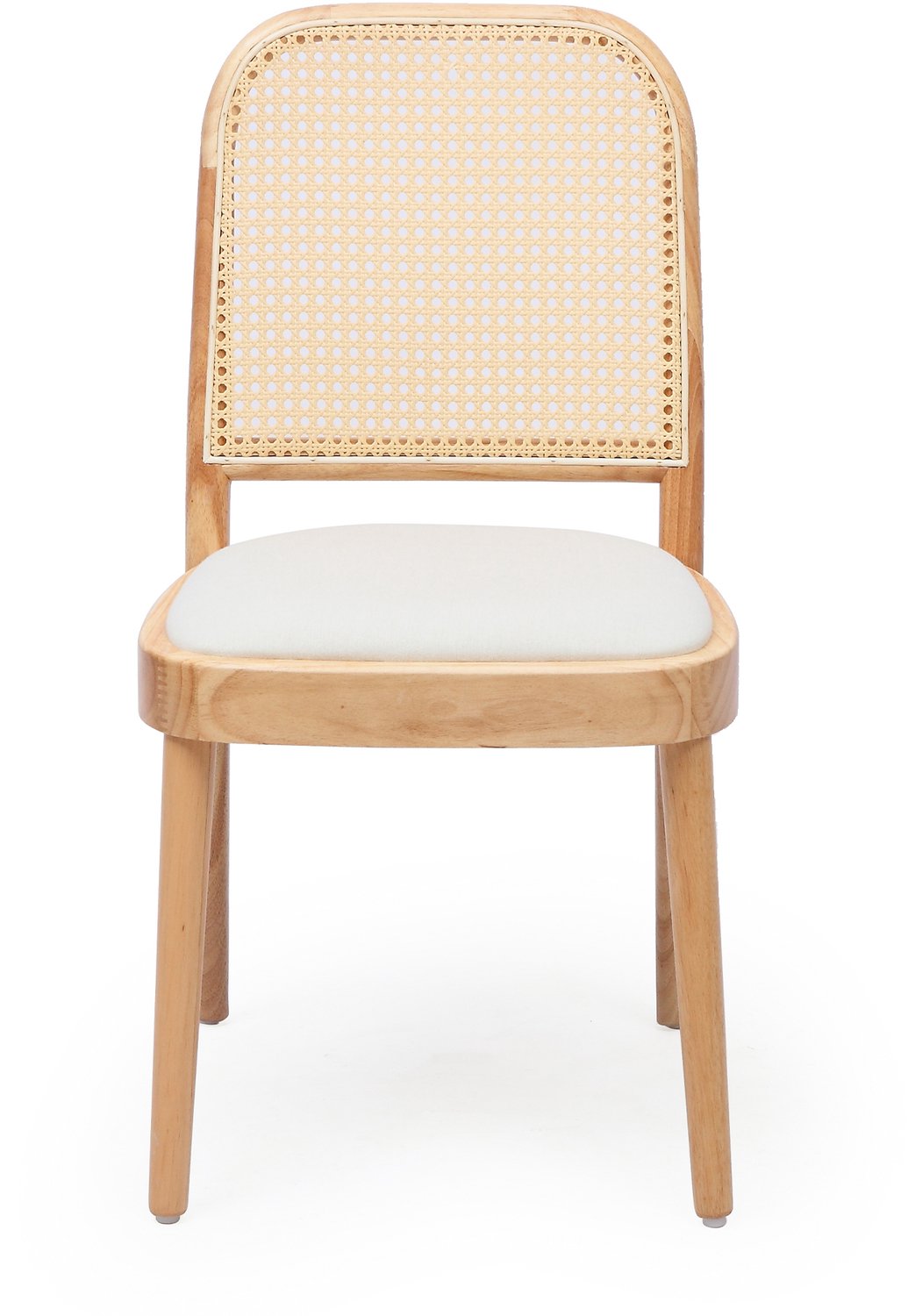 SONNENH Eetkamerstoelen set van 2 met massief houten frame, rotan rug en licht gestoffeerde zitting - Naturel Naturel en lichtbeige