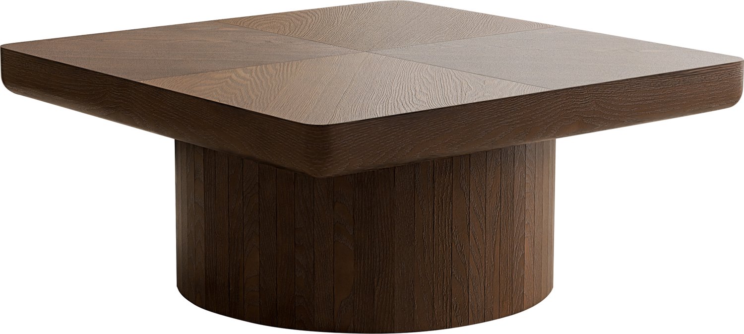 SONNENH Vierkante salontafel met houtfineer in parketpatroon - Walnootkleur - 78 x 78 x 38 cm
