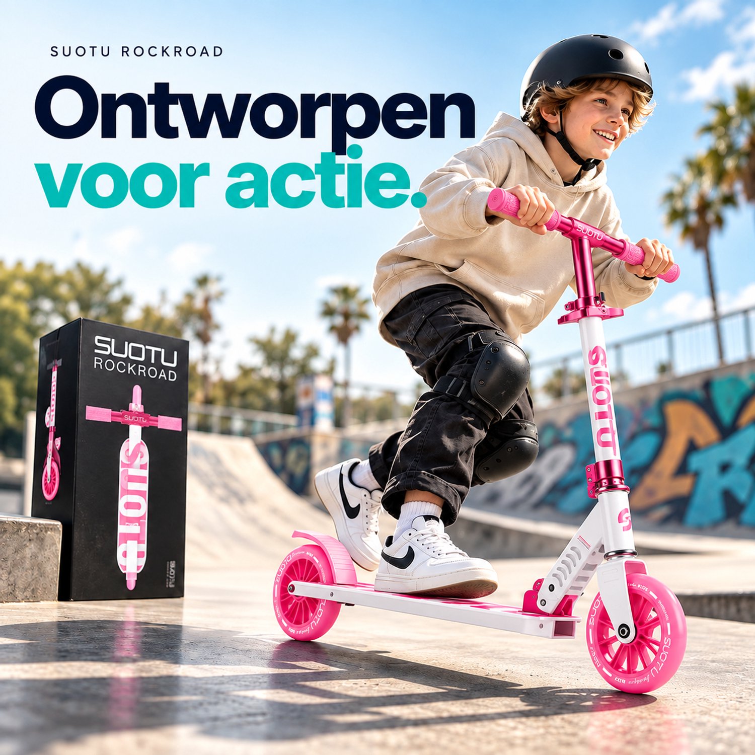 Suotu Kinderstep - 145mm Lichtgevende Wielen - Step - Speelgoed Jongens/Meisjes - Max stuurhoogte: 85 cm - Aluminium - Roze/Wit thumbnail 2