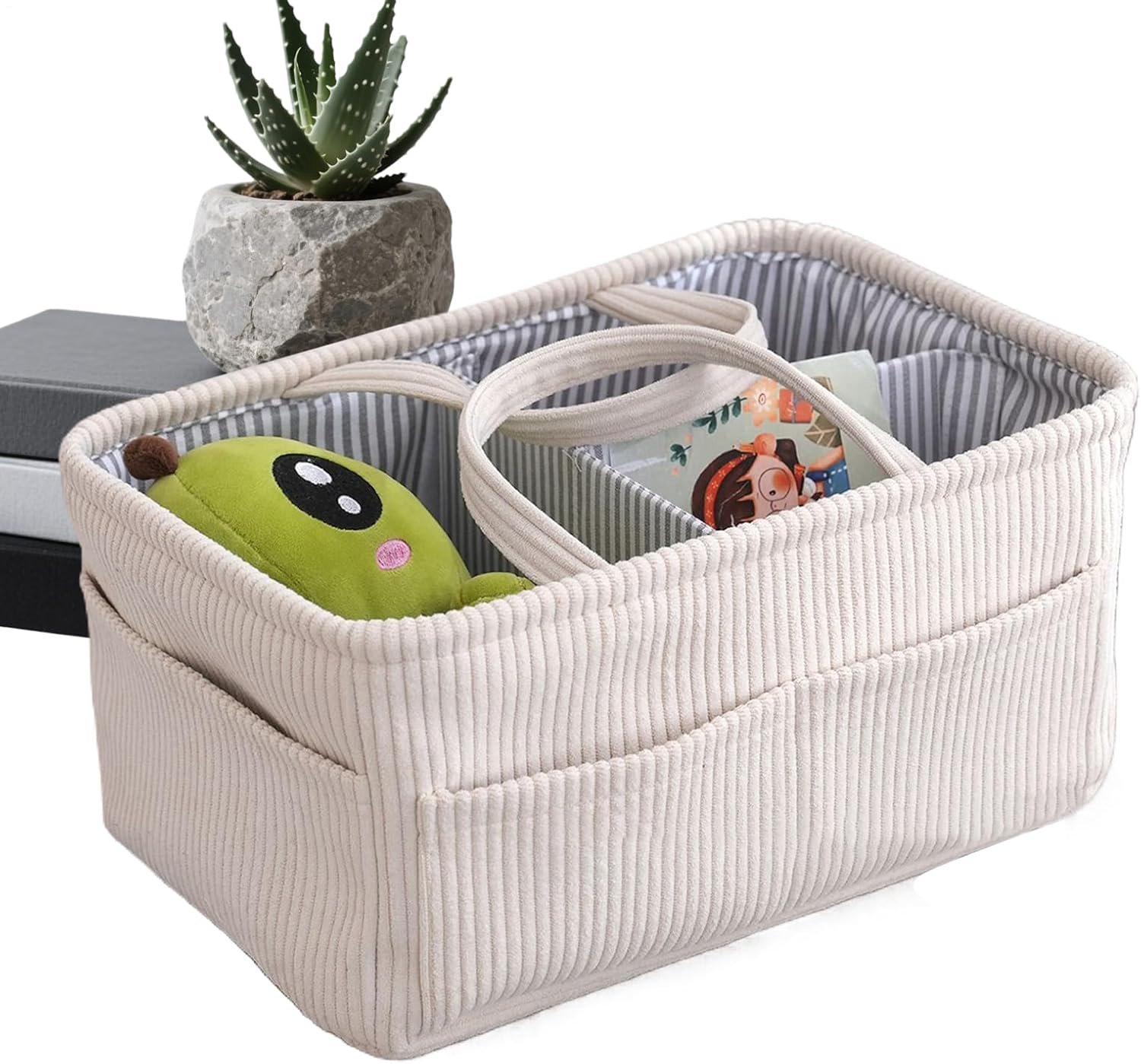 SnelShoppen - Luiermand Organizer Draagtas met Compartimenten | Kids Commode Organizer voor Thuis, Nachtkastje, Bureau, Bank en Auto | Zacht Corduroy