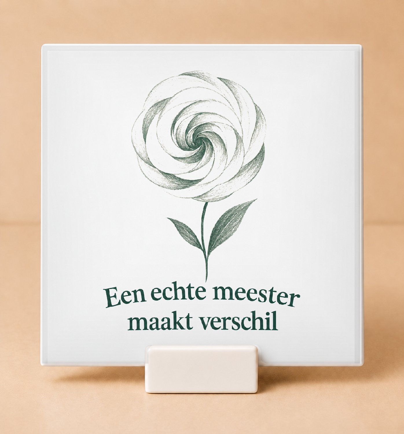 Bedruk King Inspirerende vintage botanische Klasbaas Tegel – Sfeervolle muurdeco voor leerkrachten en scholen - 15 x 15 cm met houder Wit