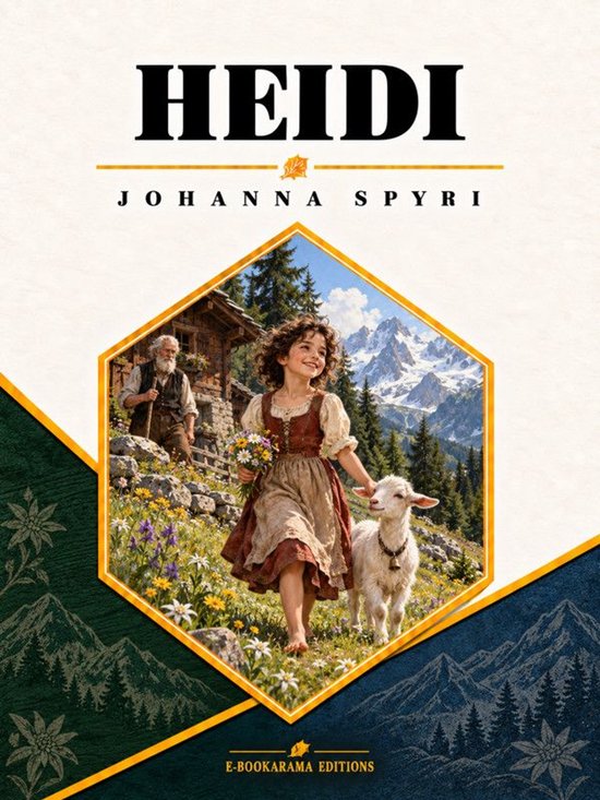 Couverture du livre Heidi par Johanna Spyri représentant une jeune fille joyeuse avec une chèvre et son grand-père.